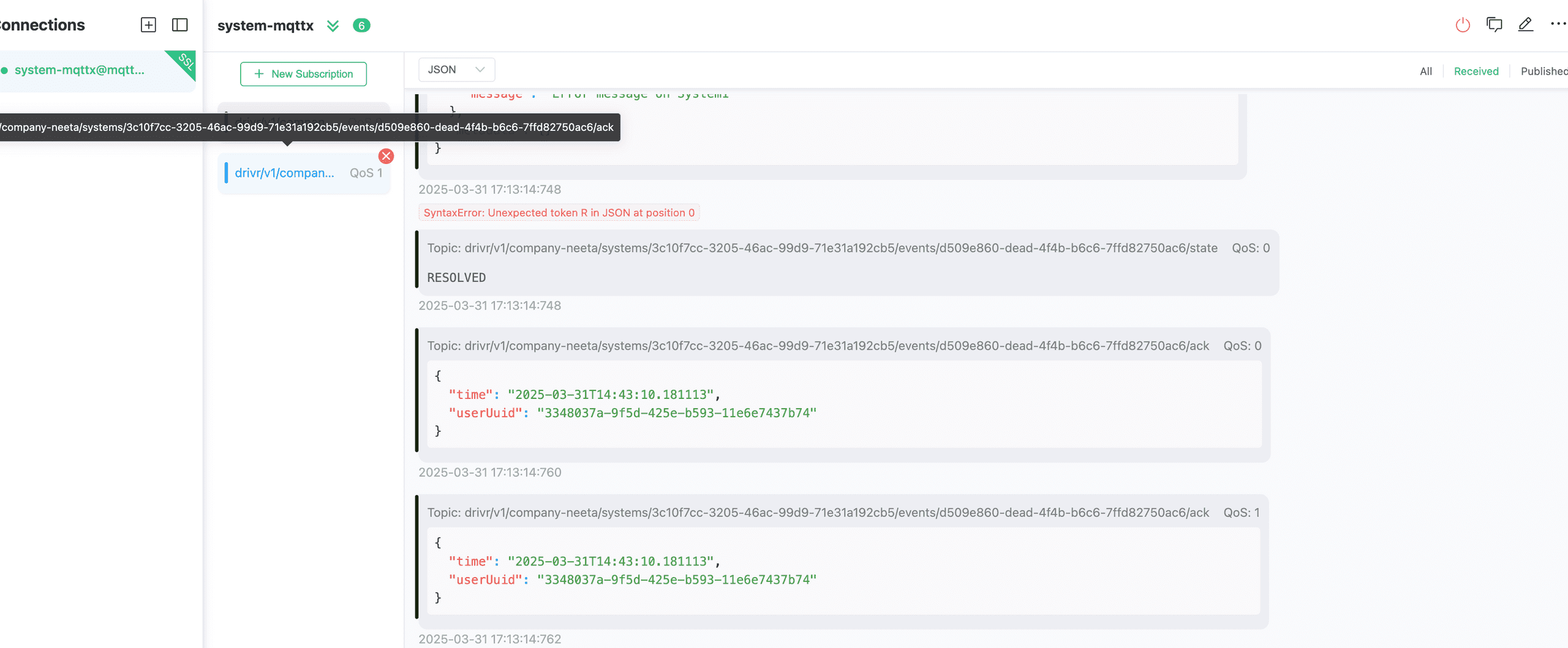 Event Acknowledgment on MQTTX App