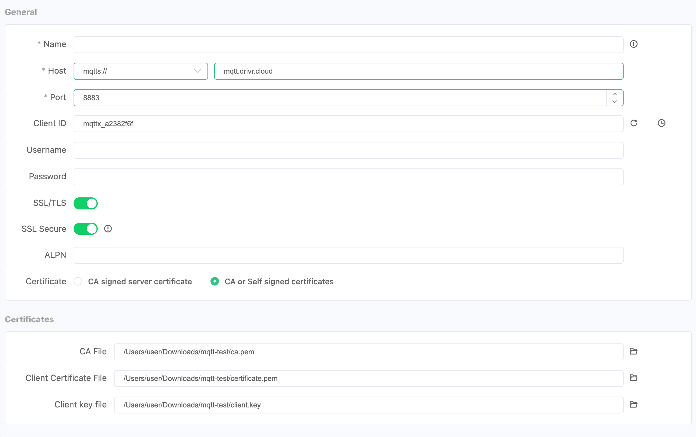 MQTTX Client Test certificate